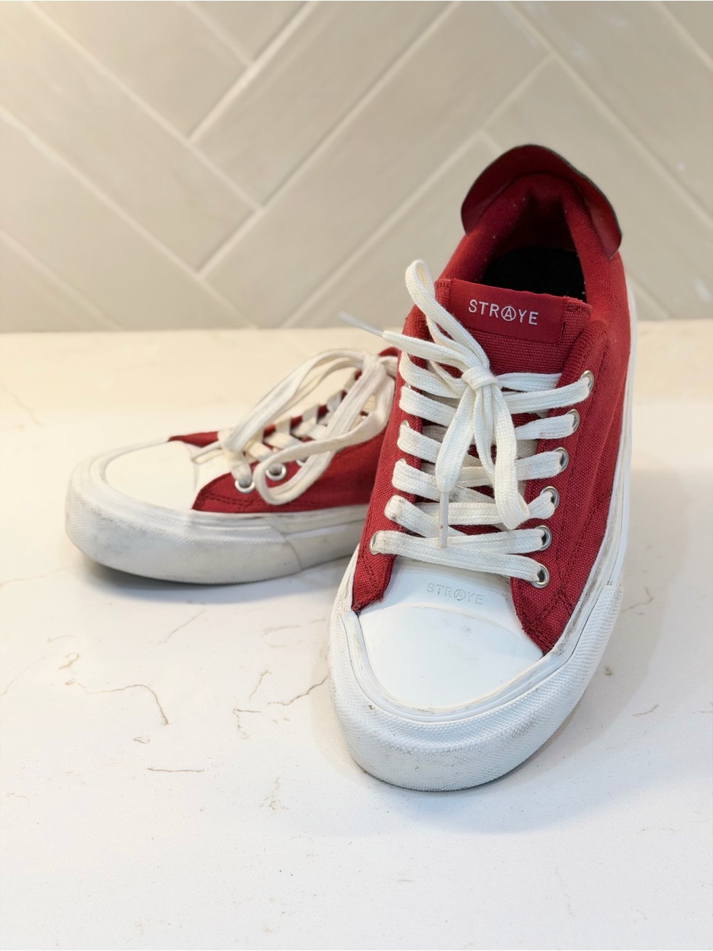 STRAYE Love Me Love Me Not Red Canvas Skate Sneakers